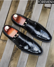 BRIGID| Black Brogue Double Monkstrap