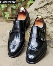 BRIGID| Black Brogue Double Monkstrap
