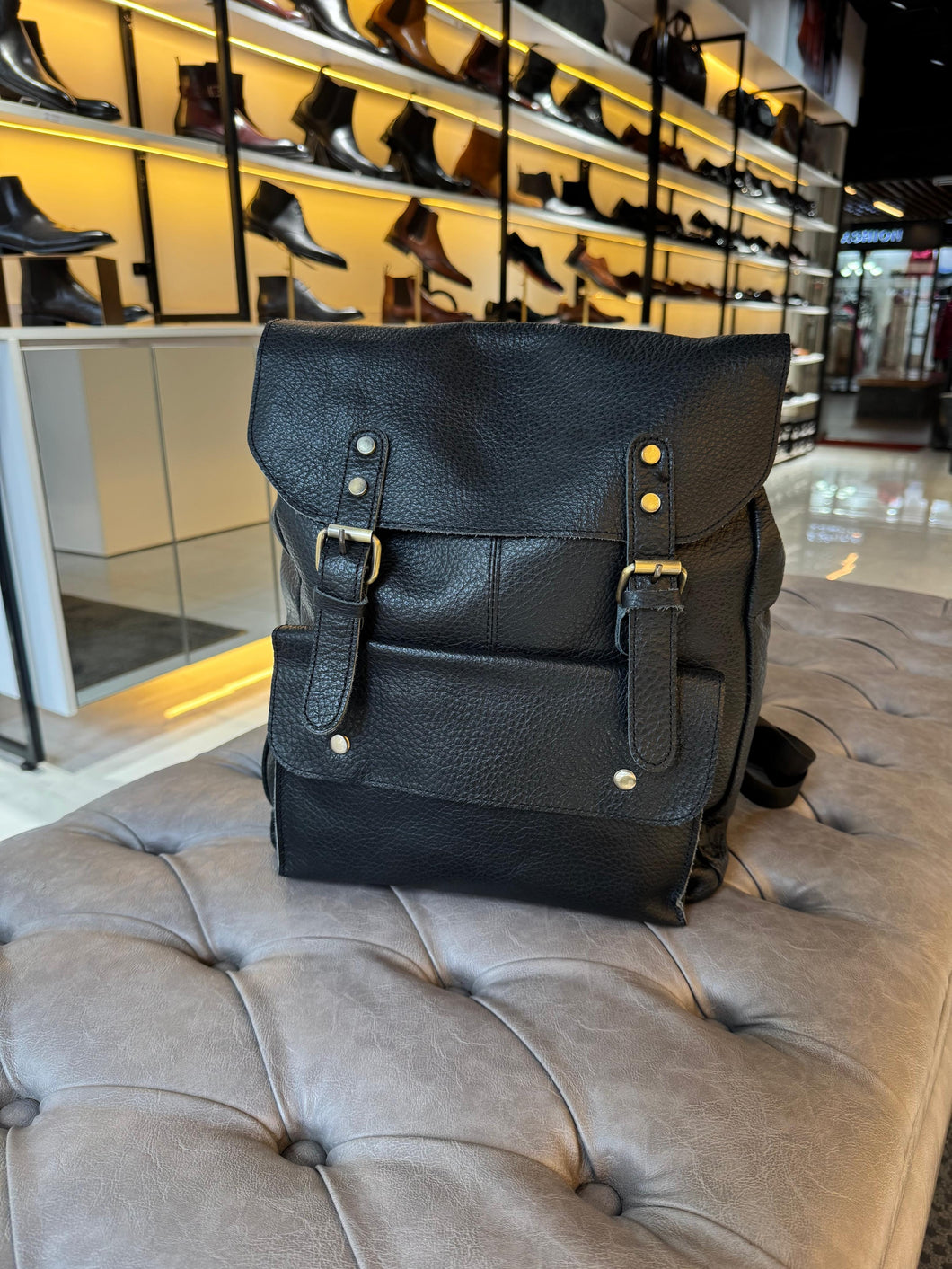 MONKEY | Black Leather Backpack