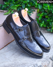 BRIGID| Black Brogue Double Monkstrap