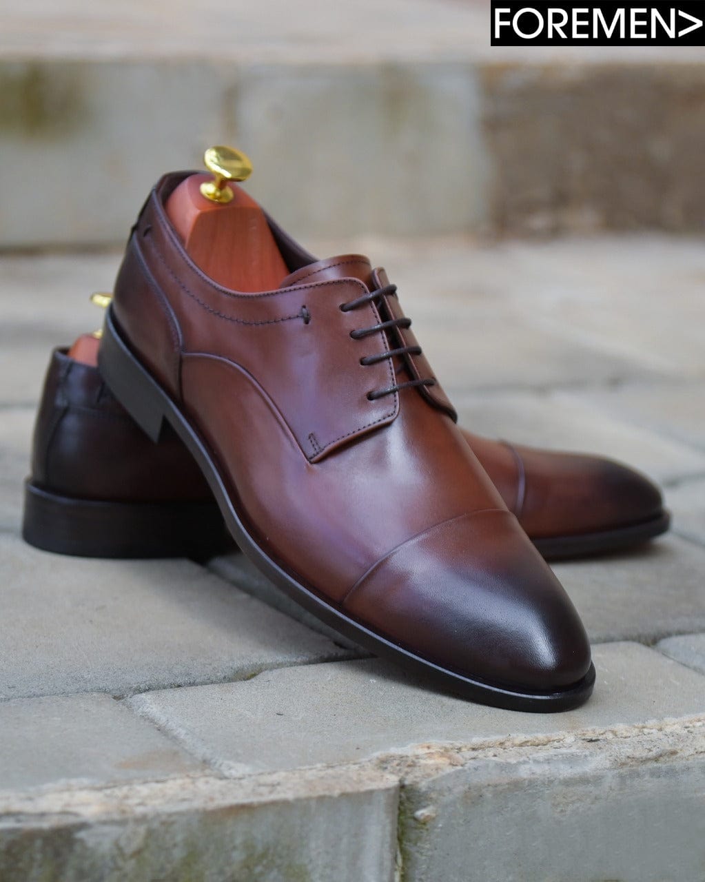 KINGSLEY | Dark Tan Leather Sole Derbies