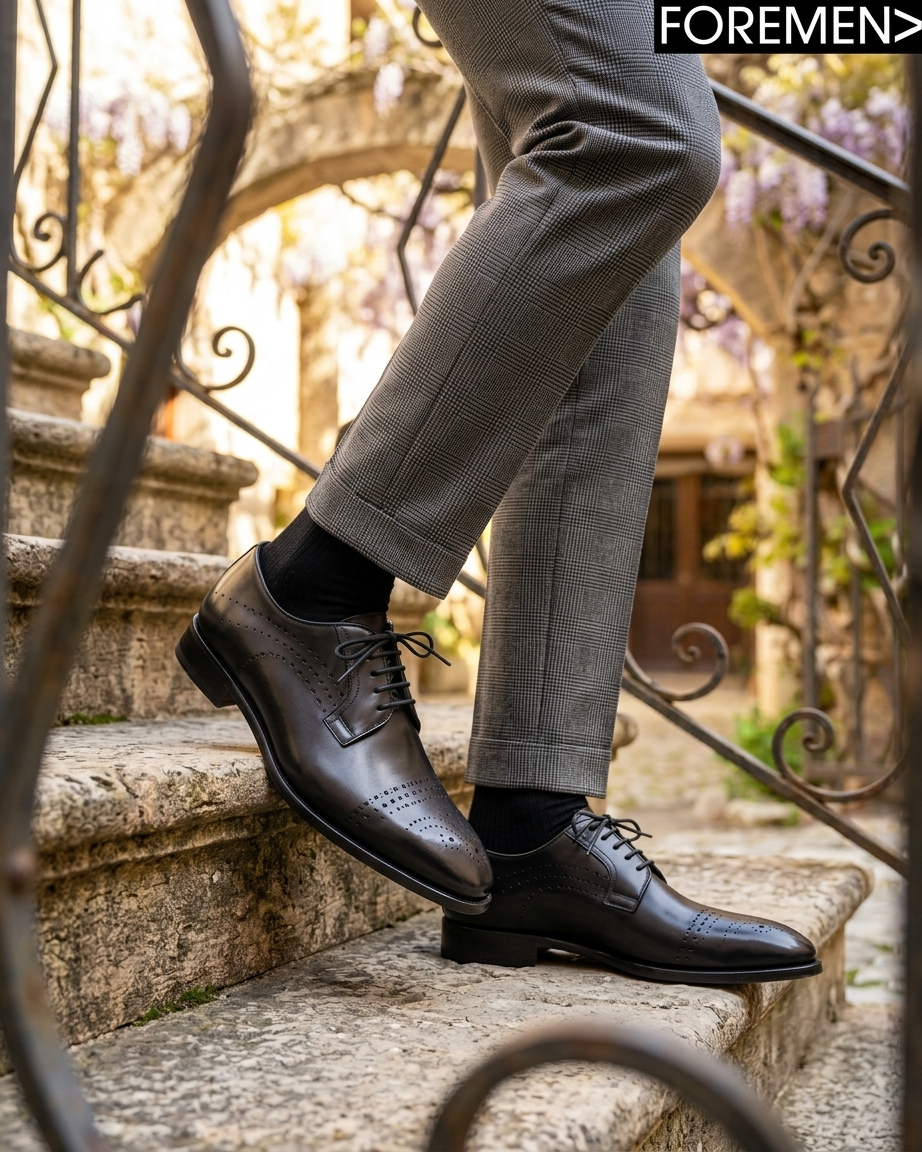 MARCEL | Black Brogue Leather Sole Derbies