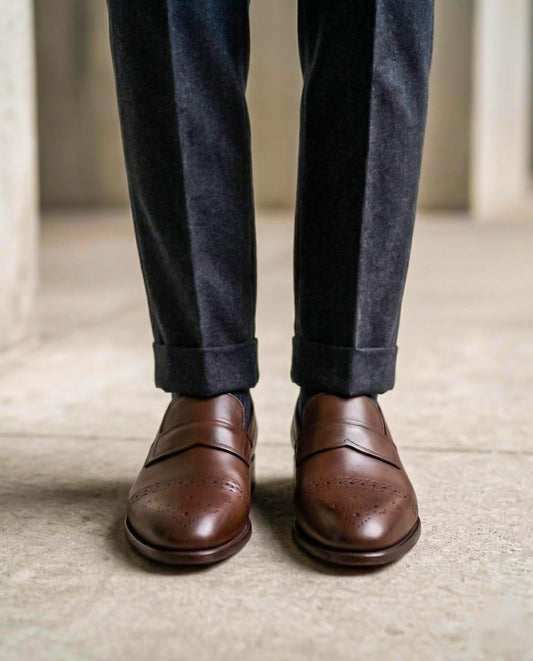 BELARUS | Coffee Brogue Leather Sole Loafers