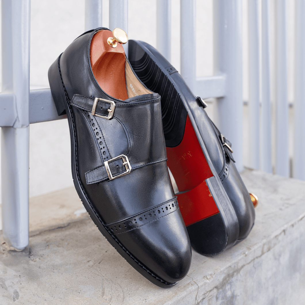 CORDI Black Leather Double Monk Strap FOREMEN