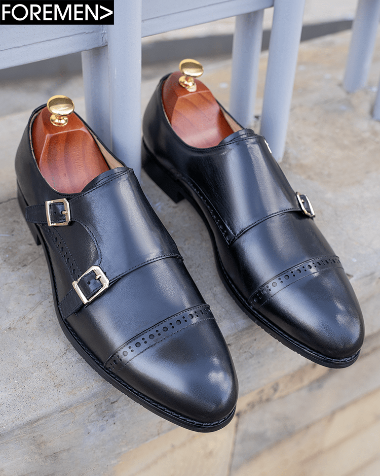 Black double sales monk strap shoes