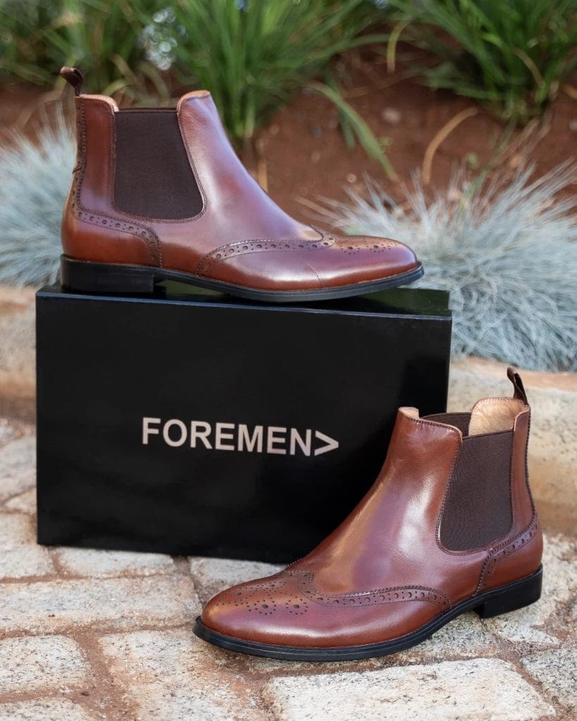 Mens tan top brogue chelsea boots