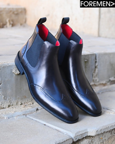 KOBE | Black Brogue Chelsea Boots