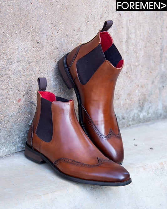 KOBE | Brown Brogue Chelsea Boots