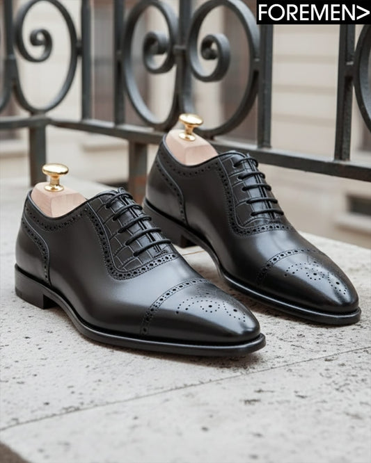 MAYFAIR | Black Leather Sole Brogue Oxfords