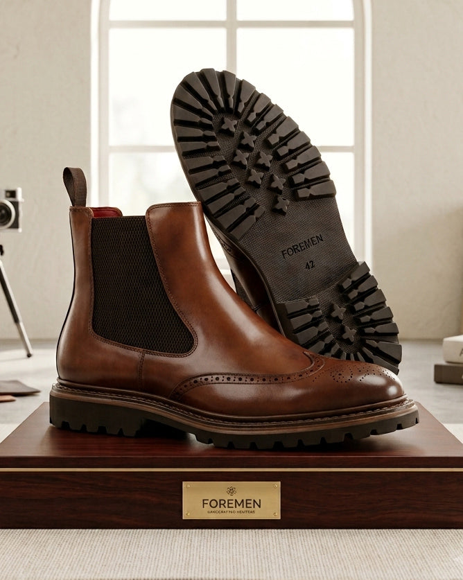 REDFORD | Brown Chunky Brogue Chelsea Boots