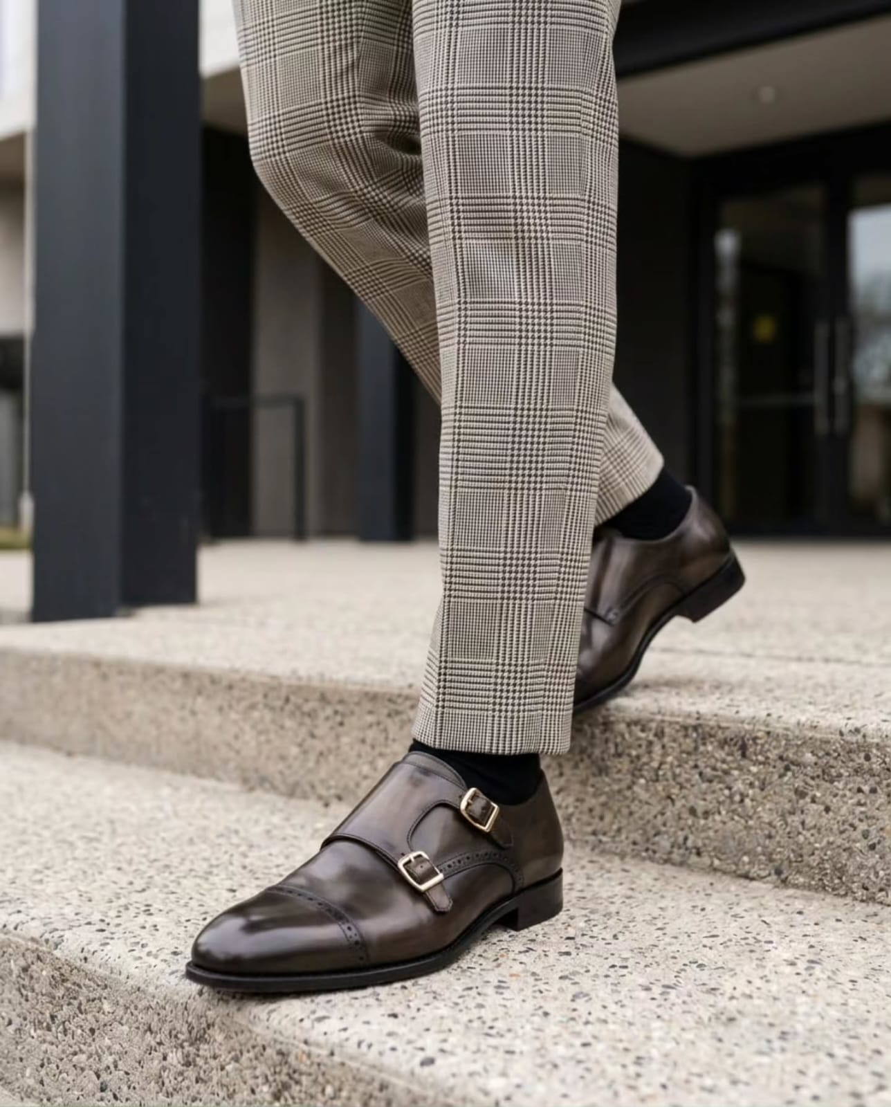 CORDI | Coffee Leather Double Monk Strap