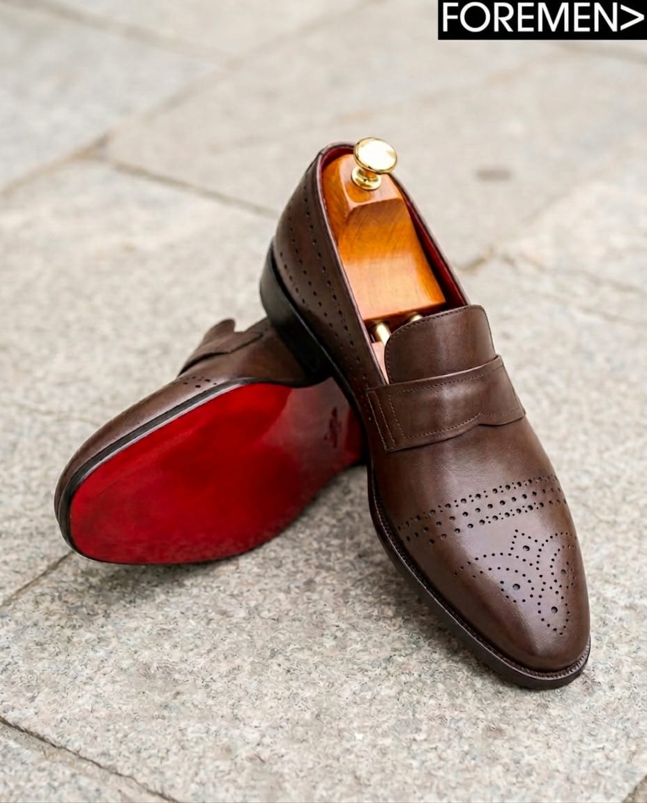BELARUS | Coffee Brogue Leather Sole Loafers