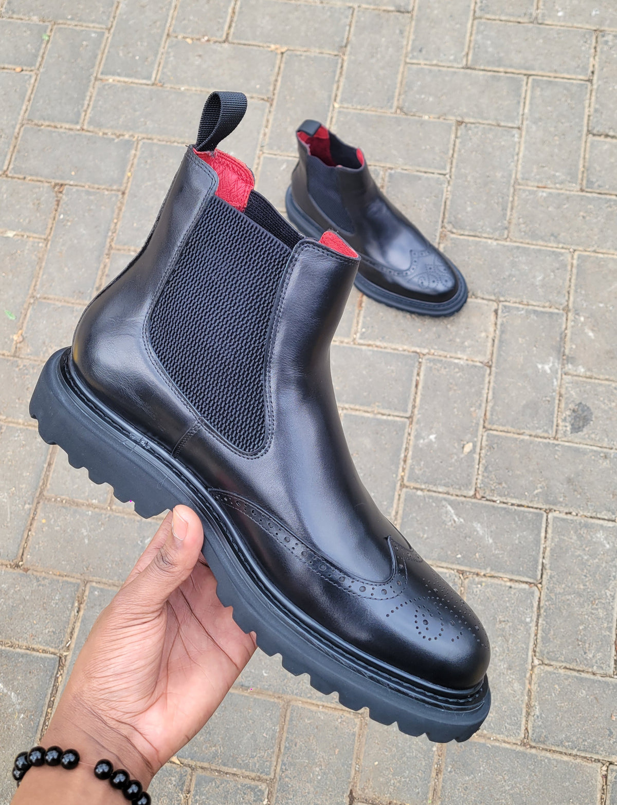 REDFORD | Black Chunky Brogue Chelsea Boots