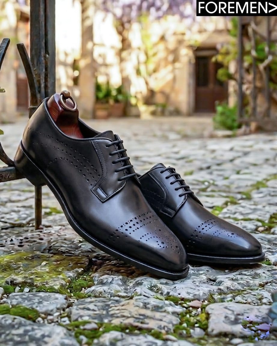 Black brogue Derbies with Leather Sole