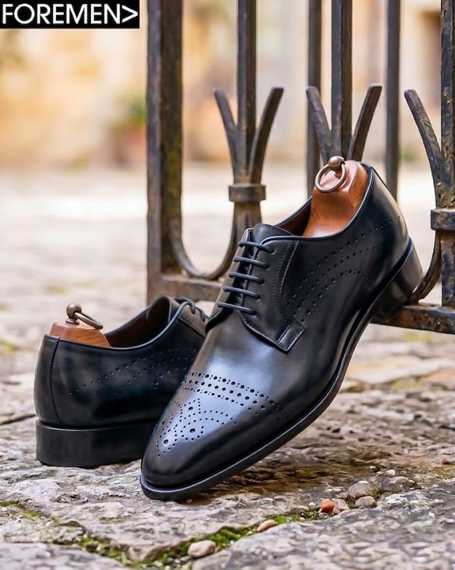 MARCEL | Black Brogue Leather Sole Derbies