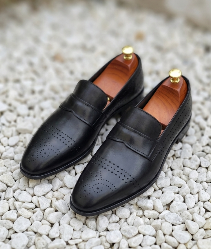 BELARUS | Black Brogue Leather Sole Loafers