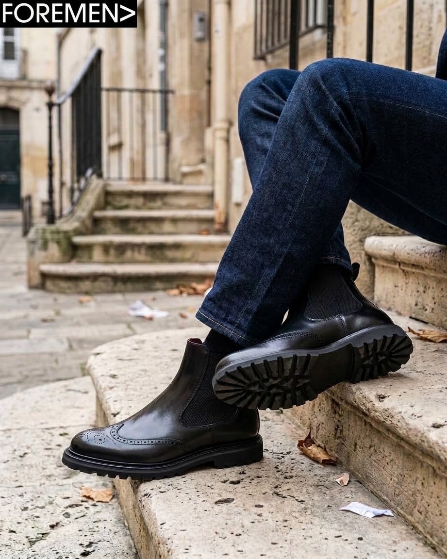 REDFORD | Black Chunky Brogue Chelsea Boots