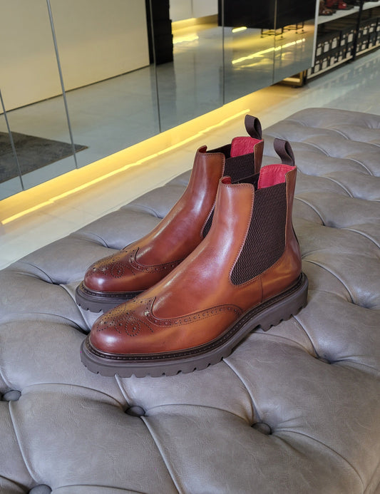 REDFORD | Brown Chunky Brogue Chelsea Boots