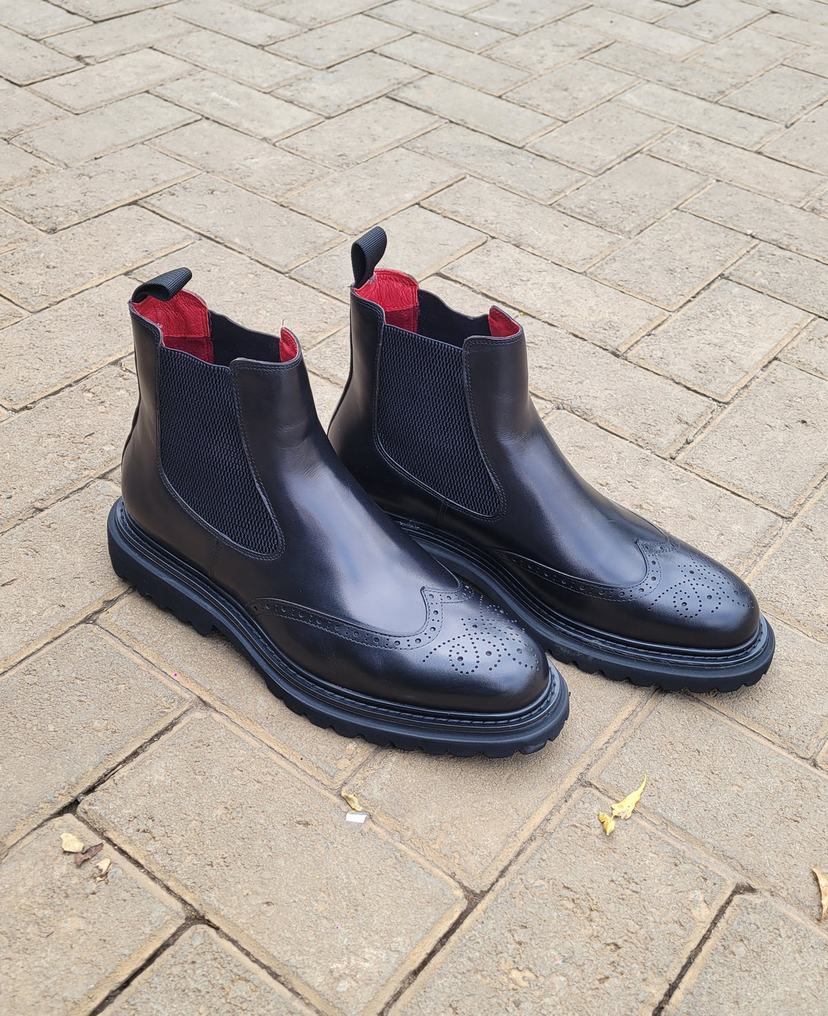 REDFORD | Black Chunky Brogue Chelsea Boots