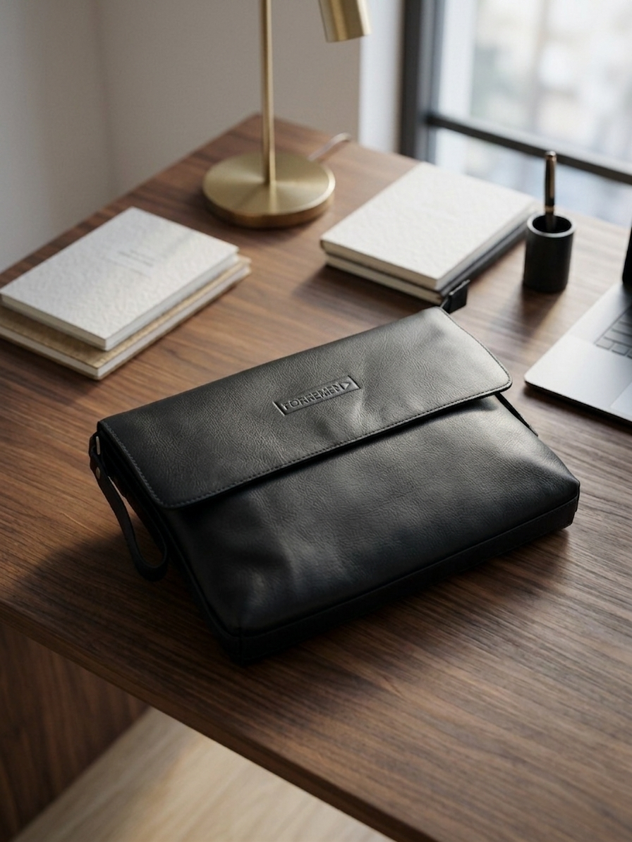 Black leather clutch bag 