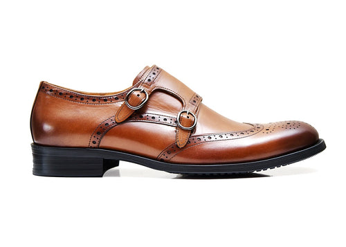 LORRANE | Brown Brogue Double Monk Strap