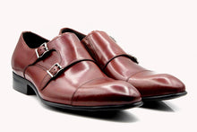 Tan Foremen Leather Double Monk Strap with Buckle type closure and rubber sole.